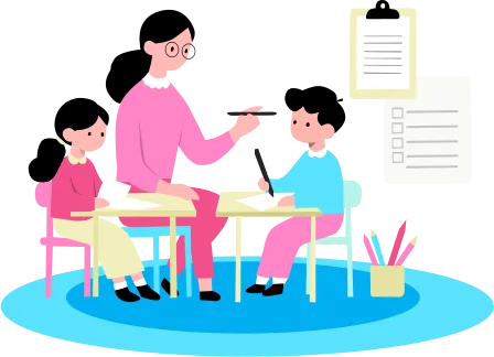 Ilustrasi anak belajar bersama Lilo