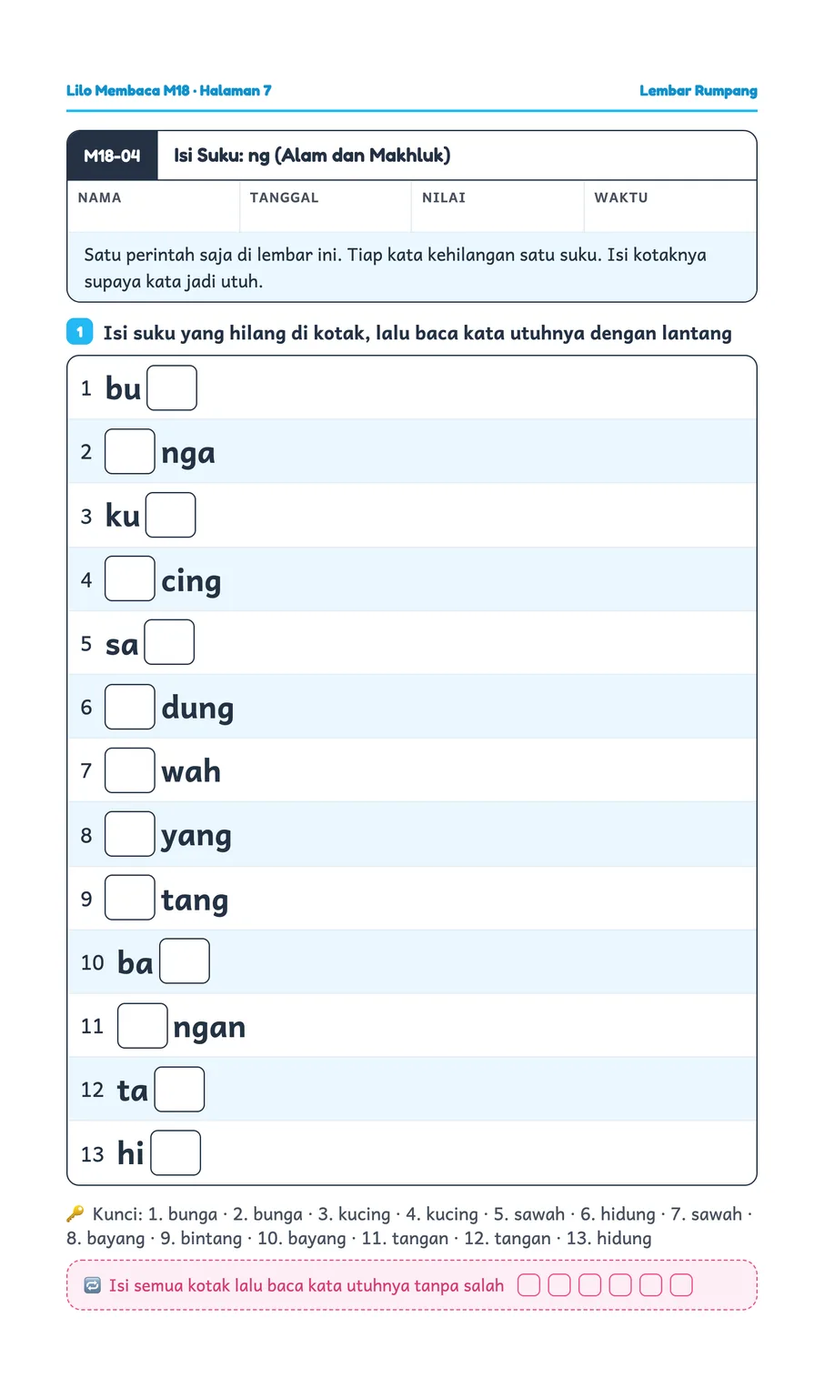 Lembar kerja Lilo: Latihan tambahan bunyi ng sehari-hari