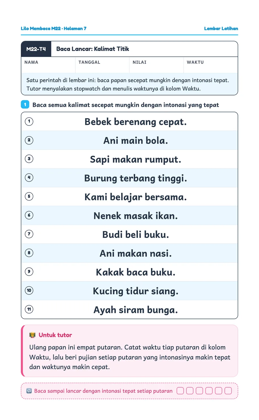 Lembar kerja Lilo: Membaca kalimat tanya dengan intonasi yang tepat