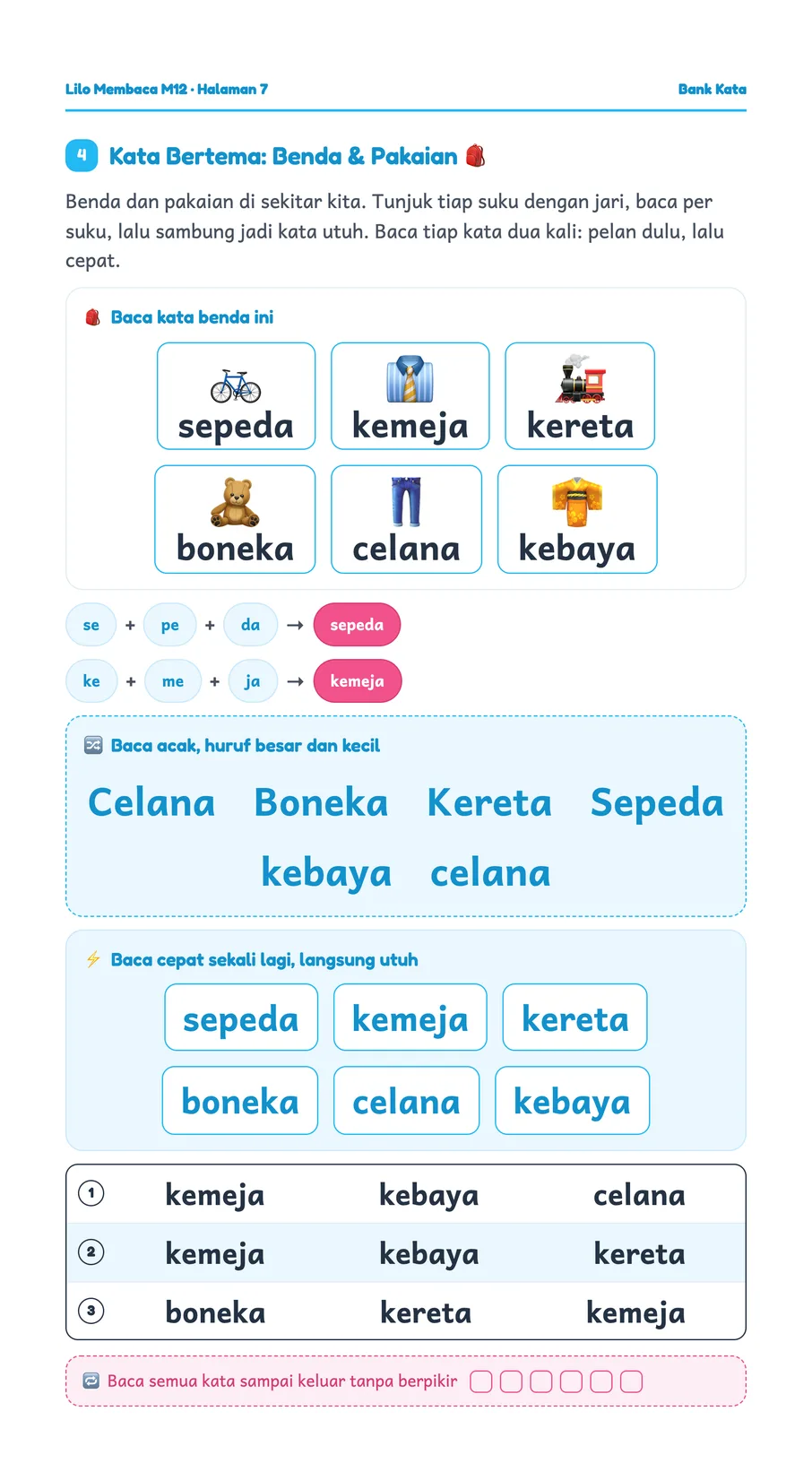 Lembar kerja Lilo: Membaca kartu kata benda secara acak