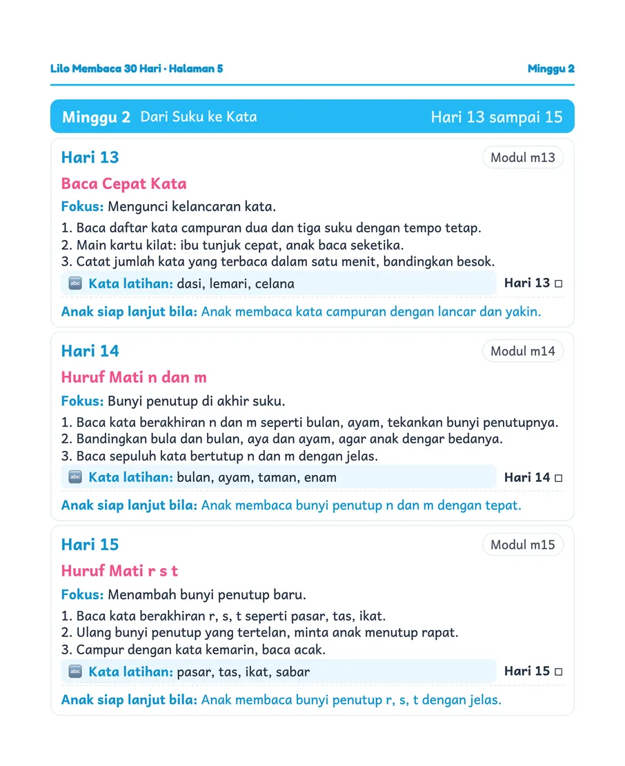Lembar program membaca harian Lilo