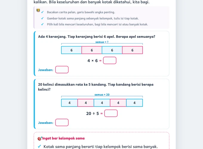 Contoh lembar belajar Bar Model Singapura dari Lilo
