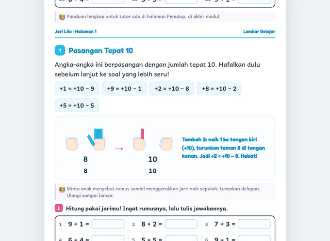 Contoh lembar belajar Pasangan Tepat 10 dari Lilo