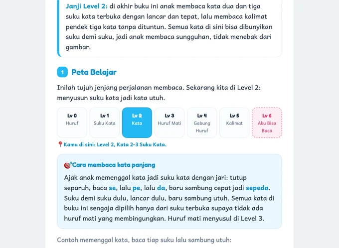 Contoh lembar belajar Merangkai Suku Kata dari Lilo