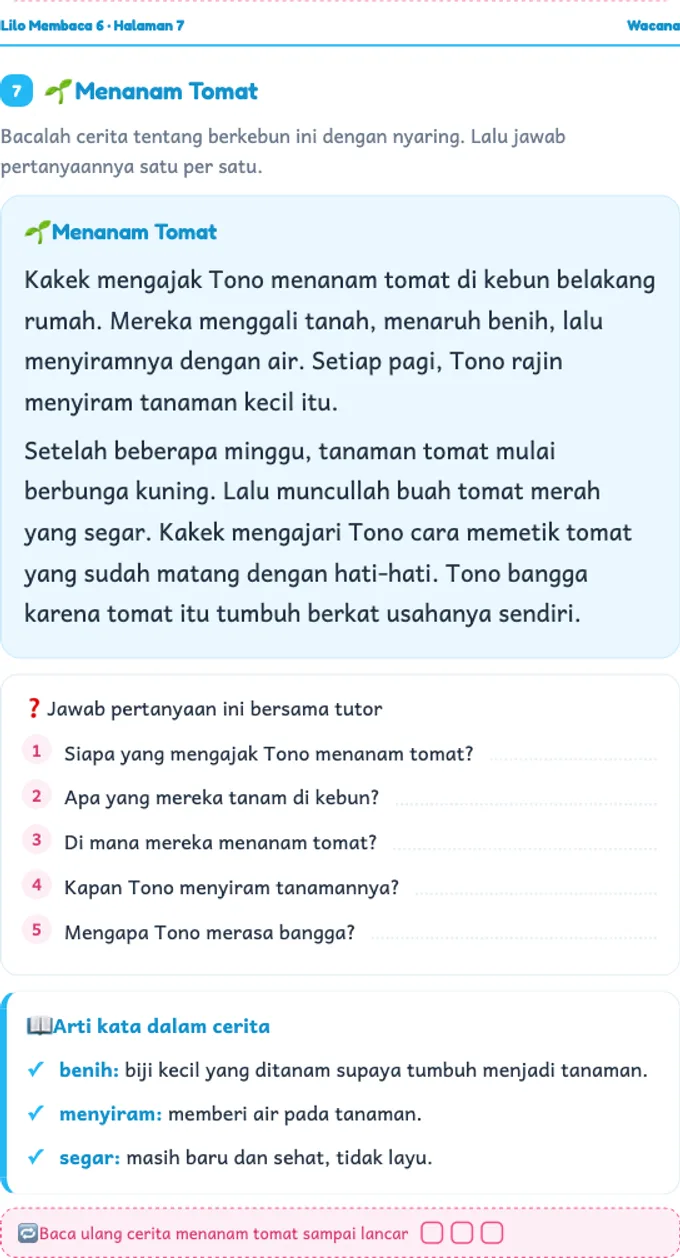 Cuplikan worksheet asli Wacana dan Pemahaman 5W